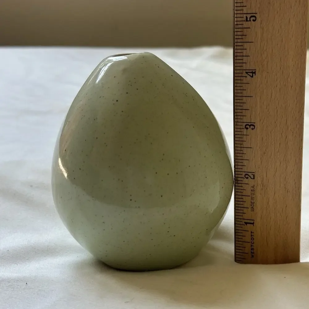 Vintage Mint Green Speckled Ceramic Bud Vase Art Pottery Egg Shape 4.5”